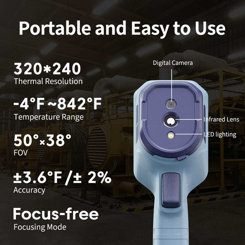 Fotric Therm5 thermal imaging camera with black handle and lens, used for thermal inspection and thermal imaging analysis.