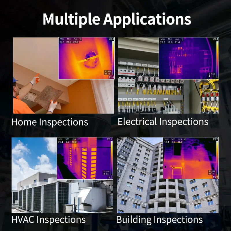 Fotric TK7 thermal imaging camera showing a heat map display with various temperature readings and color gradients.