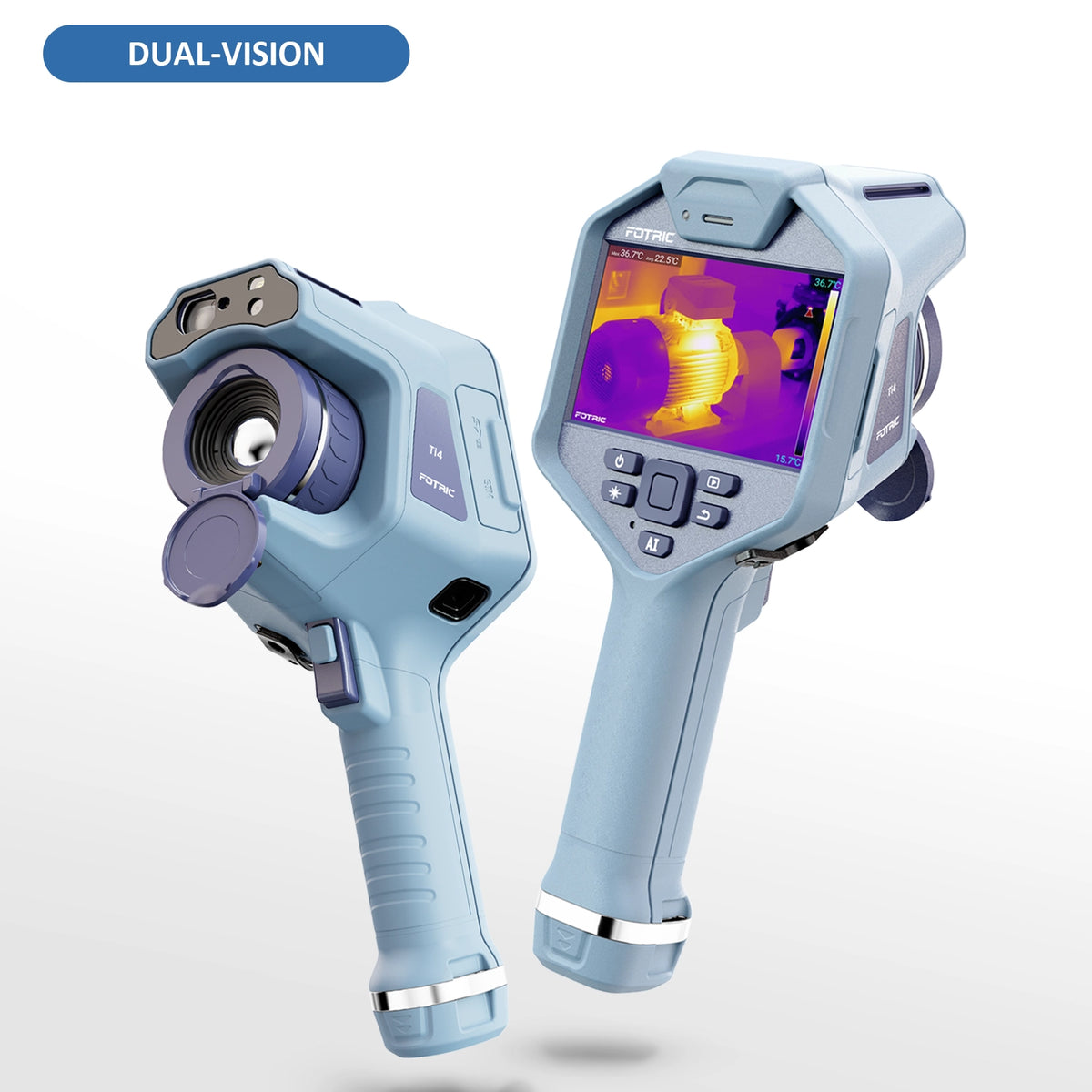 Fotric Ti4 thermal imaging camera with black handle and screen display, used for thermal diagnostics and inspections.